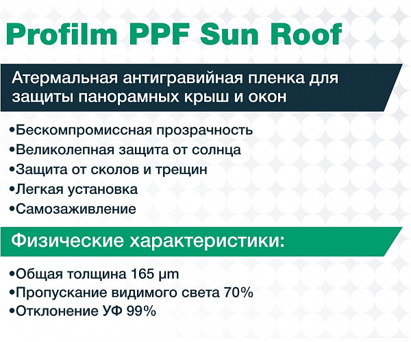 Атермальная антигравийная пленка для защиты панорамных крыш и окон PPFSun Roof